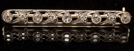 Appraisal: Art Nouveau style platinum yellow gold and diamond bar brooch