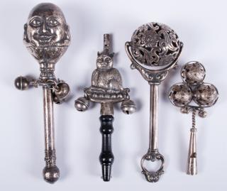 Appraisal: Sterling Silver Plate Baby Rattles Circa s Four th Century