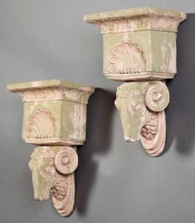 Appraisal: Pair of Ram's Head Cast Stone Garden Brackets t Pair