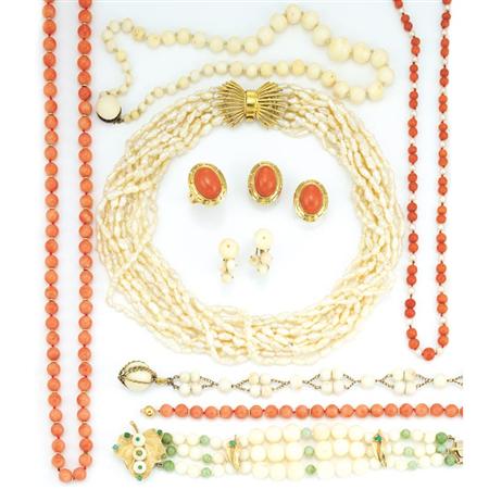 Appraisal: Group of Coral Bead and Coral Jewelry and Freshwater Pearl