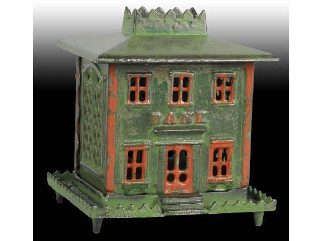 Appraisal: Cast Iron Crown Building Bank on Legs Still Bank Description