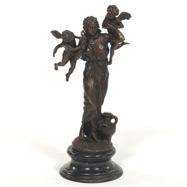 Appraisal: PSYCHE WITH PUTTI Cast bronze sculpture with brown patina mounted