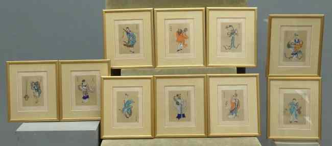 Appraisal: Set of hand painted Asian watercolors Each has legend on