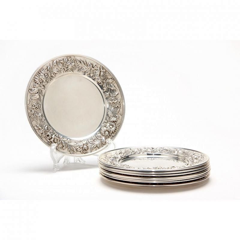 Appraisal: Set of S Kirk Son Repousse Sterling Silver Bread Plates