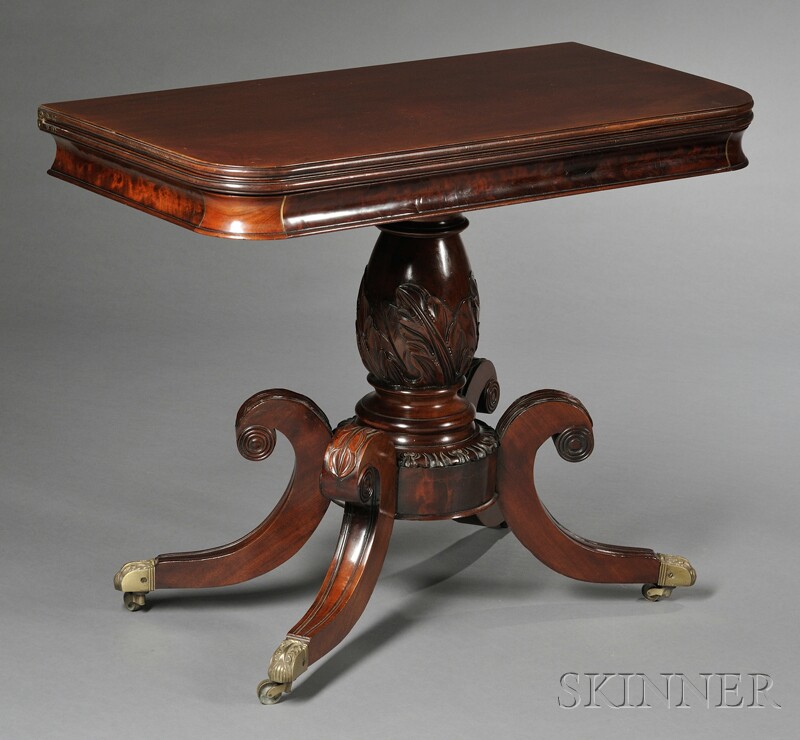 Appraisal: Classical Carved Mahogany and Mahogany Veneer and Brass-inlaid Card Table