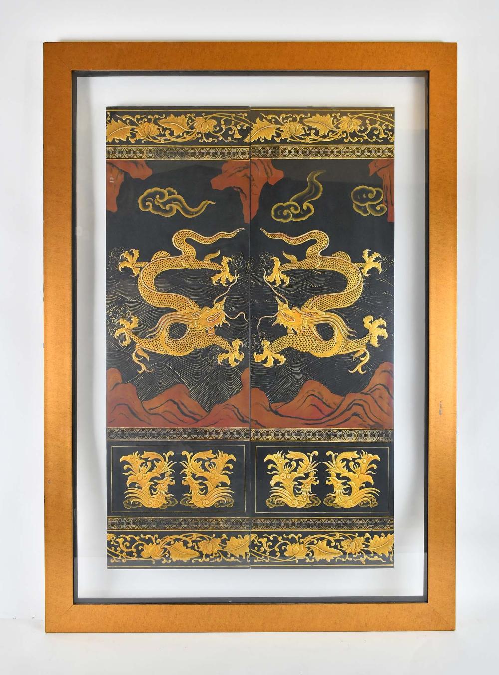 Appraisal: PAIR OF CHINESE GILT DECORATED LACQUER PANELSLate th Early th