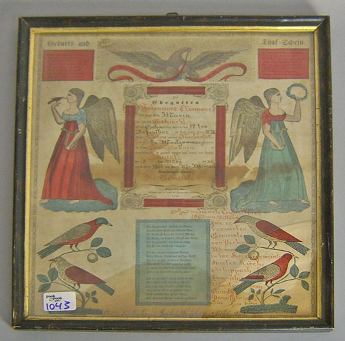 Appraisal: Pennsylvania printed and hand colored fraktur together with a misc