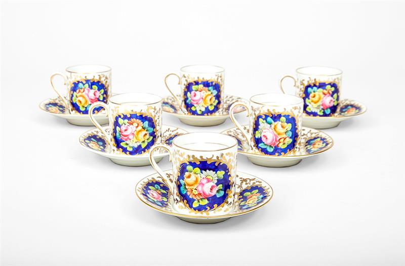 Appraisal: Set of Six French Porcelain Demitasse Cups and Saucers Marked