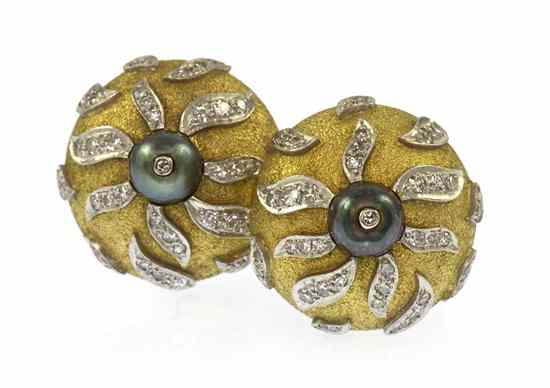 Appraisal: A Pair of Karat Yellow Cultured Pearl and Diamond Bombe