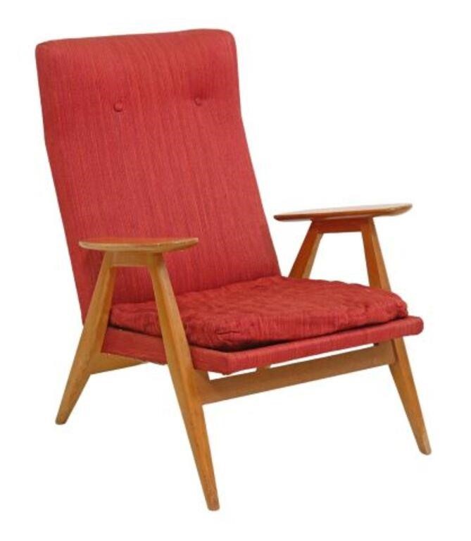 Appraisal: Mid-century modern teak armchair c s having button-tufted back over