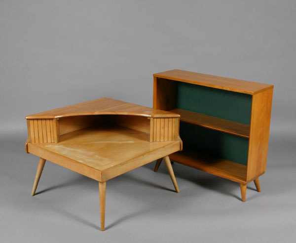 Appraisal: Baumritter mid-century modern bookcase and corner table purchased triangular second