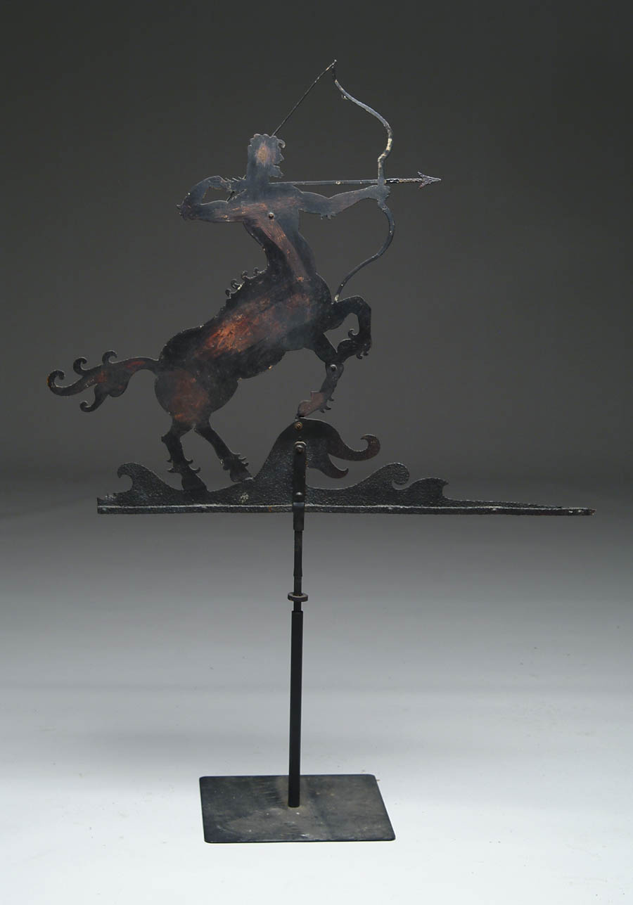 Appraisal: SHEET STEEL SILHOUETTE CENTAUR WEATHERVANE Classical depiction of the half