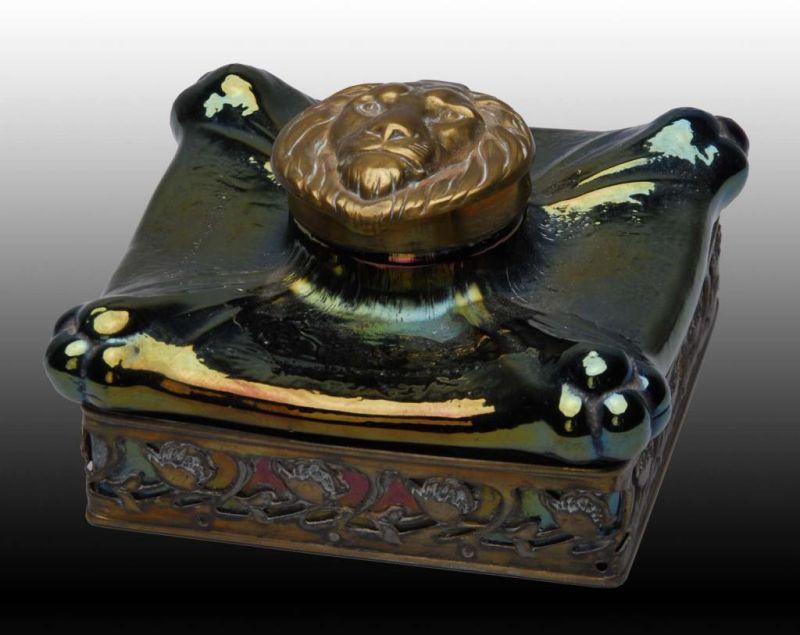 Appraisal: Antique Art Glass Inkwell with Lion Cap Description Rare Condition