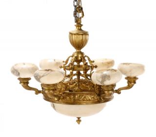 Appraisal: Empire Revival Alabaster Gilt Bronze Chandelier French late th early