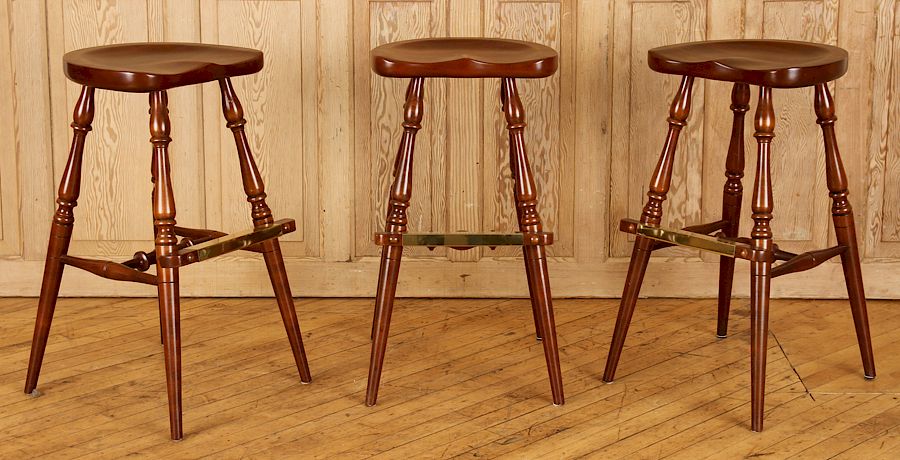 Appraisal: SET CARVED MAHOGANY BAR STOOLS BRANDED DUCKLOE A set of