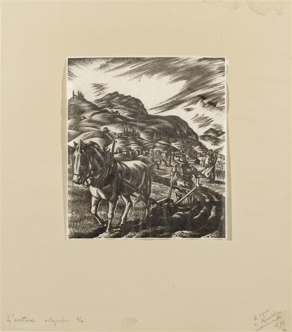 Appraisal: PATOCCHI ALDO Basel - Lugano L'aratura Woodcut Signed dated and