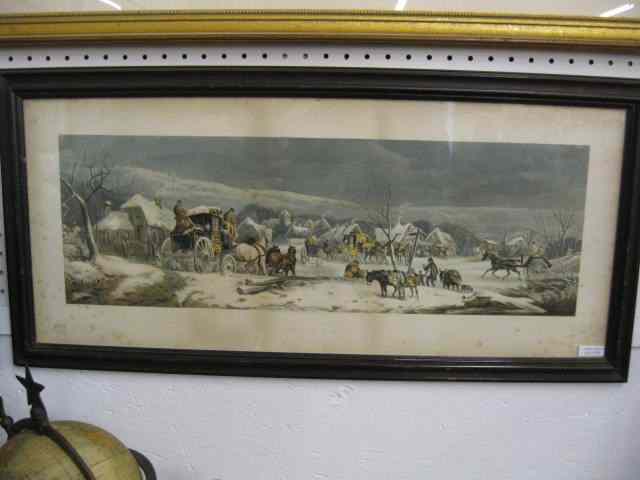 Appraisal: W J Shayer Chromolithograph winter scene with carriages '' x