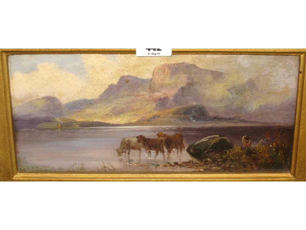 Appraisal: Oil on panel Highland landscape with cattle unsigned