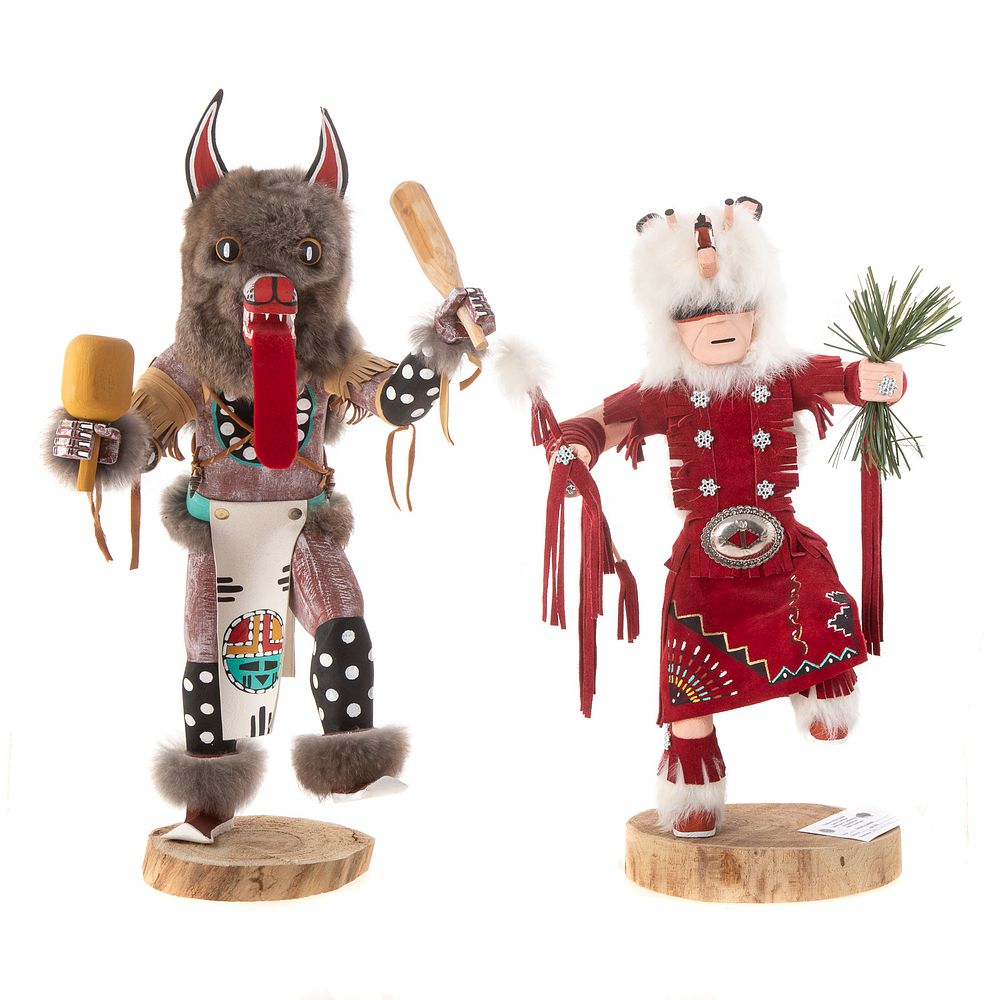 Appraisal: Two Kachina Dolls Bear Warrior by Vincent Chiquito carved and