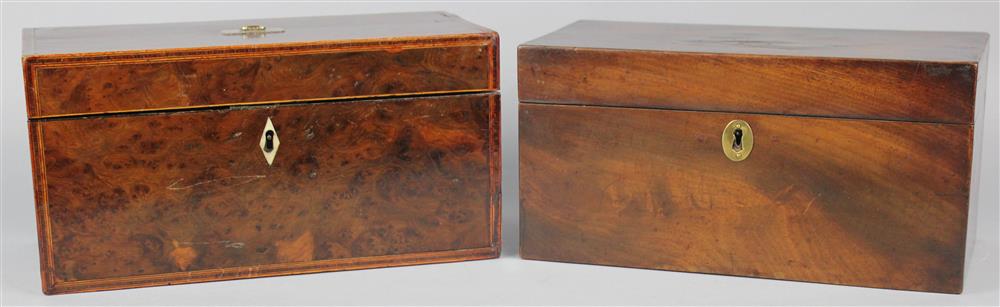 Appraisal: TWO REGENCY TEA CADDIES ONE IN YEW WOOD THE OTHER