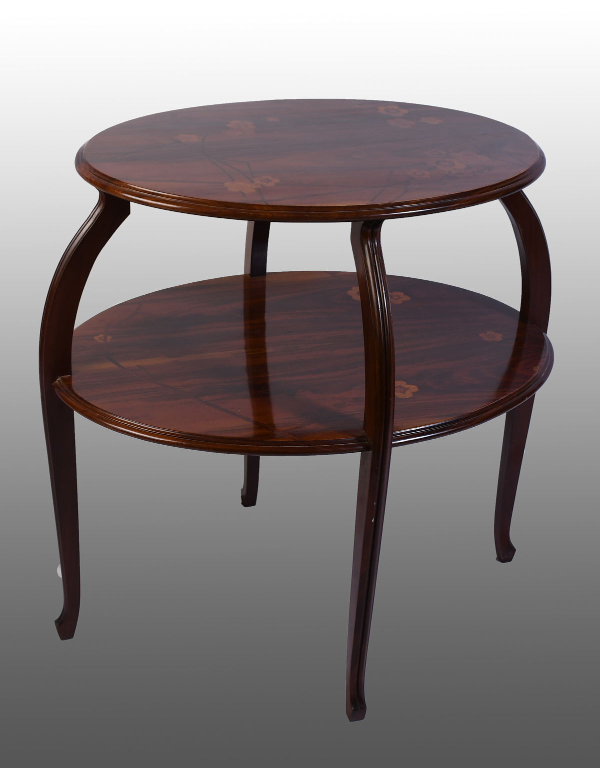 Appraisal: MARQUETRY INLAID SIGNED MAJORELLE TABLE Marquetry inlaid -tiered oval table