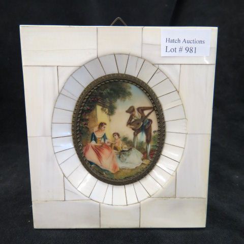 Appraisal: Miniature Painting on Ivory of Courting Scene man with mandolin