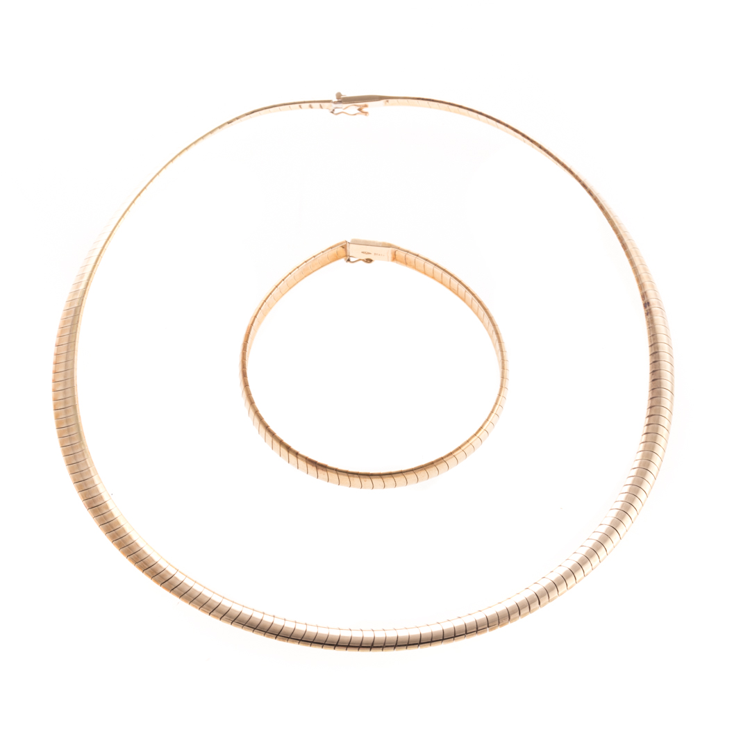 Appraisal: A Lady's K Omega Necklace and Bracelet K yellow gold