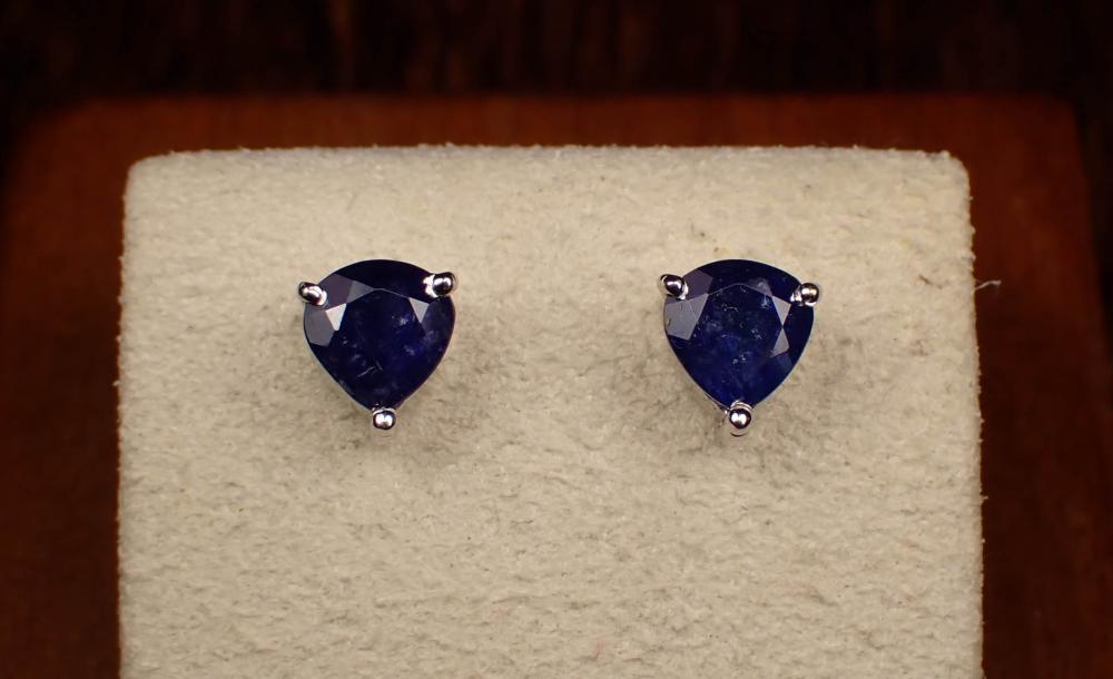 Appraisal: PAIR OF SAPPHIRE AND WHITE GOLD EAR STUDS each k