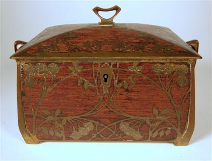 Appraisal: Art nouveau oak and brass banded tea caddy late th