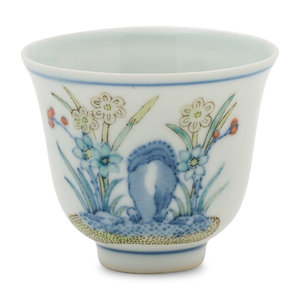 Appraisal: A Chinese Doucai Porcelain Wine Cup with deep rounded sides