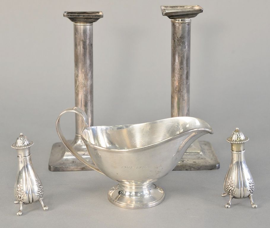 Appraisal: Five piece Tiffany Co lot to include sterling silver gravy