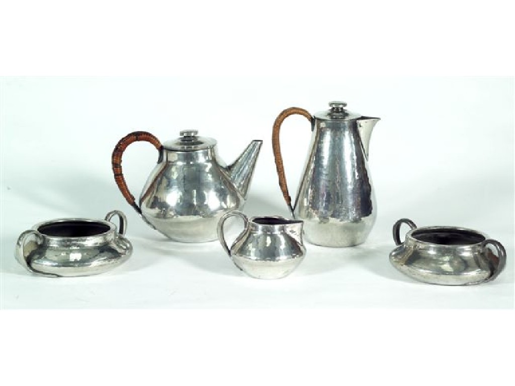 Appraisal: LIBERTY CO SOLKETS ENGLISH PEWTER TEASET comprising teapot hot water