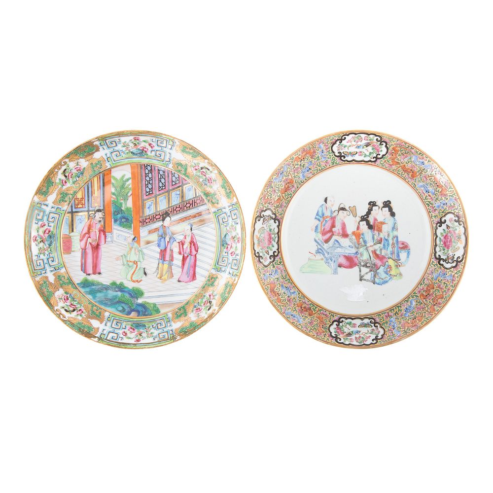 Appraisal: Two Chinese Export Rose Mandarin Plates Plate with elaborate gilt