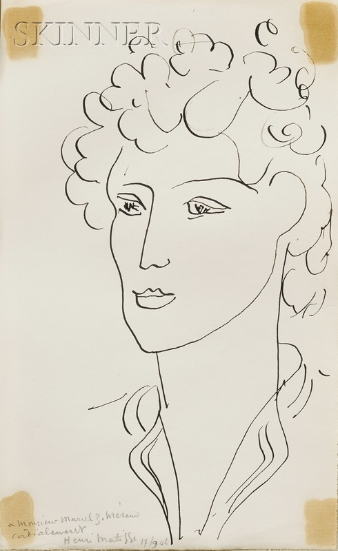 Appraisal: Henri Matisse French - Tete de Femme Inscribed signed and