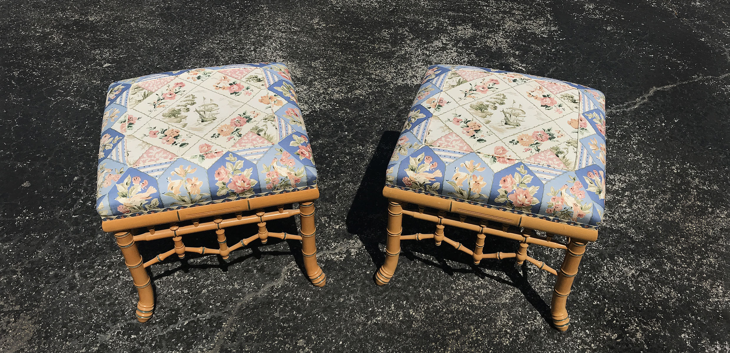 Appraisal: BAMBOO STYLE STOOLS - stools having a faux bamboo frame