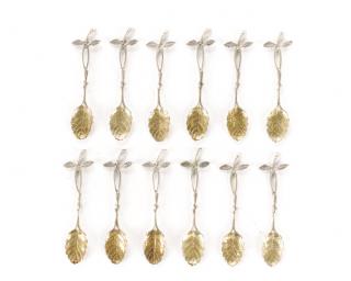 Appraisal: Set of Dutch Silver Gilt Naturalistic Spoons Dutch circa -