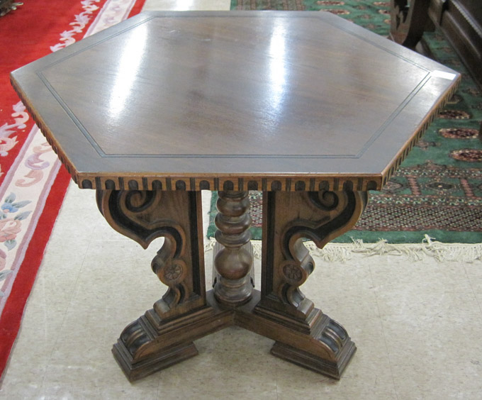 Appraisal: HEXAGONAL WALNUT CENTER TABLE Kittinger Distinctive Furniture Co Buffalo New