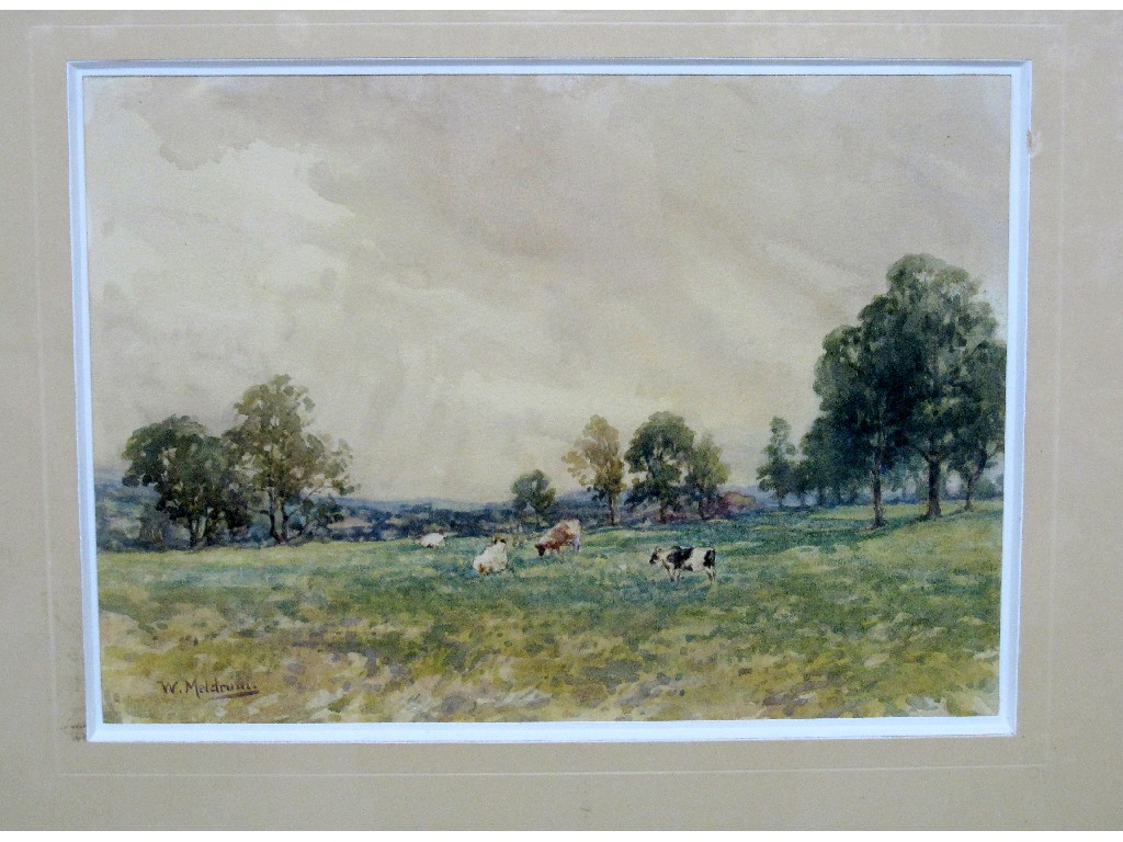 Appraisal: WILLIAM MELDRUM Watercolour landscape with cattle signed