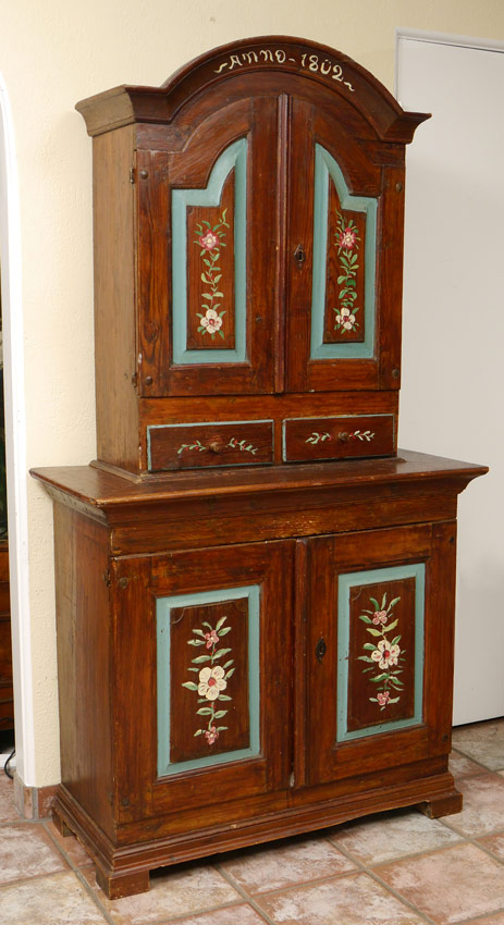 Appraisal: CONTINENTAL PAINT DECORATED HUTCH Most likely Dutch arched top with