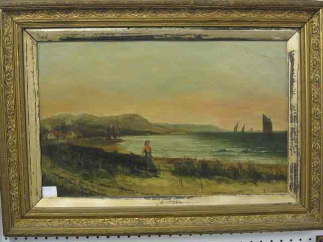 Appraisal: Percy Lionel Oil ''Hall Sands Devon'' ladylooking at sea as