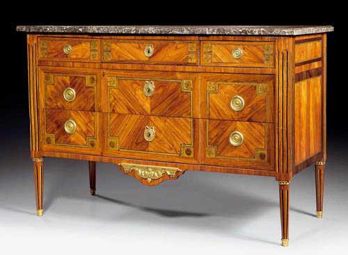 Appraisal: CHEST OF DRAWERS Louis XVI Paris circa Tulipwood rosewood and