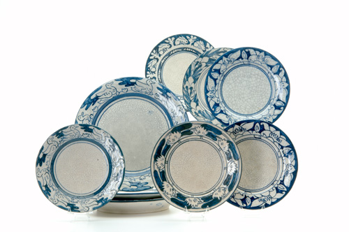 Appraisal: DEDHAM Nine Crackleware pieces by Maud Davenport three plates in