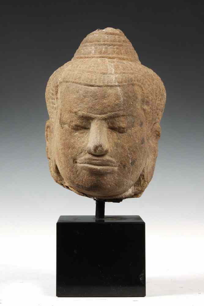 Appraisal: BUDDHA HEAD - Red Sandstone Head of Buddha Khmer Cambodian