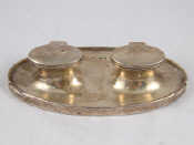 Appraisal: A silver oval double inkstand one liner missing A J