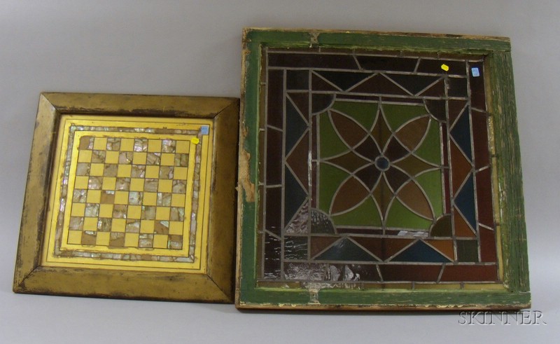 Appraisal: Late Victorian Architectural Leaded Glass Window and a Framed Gold