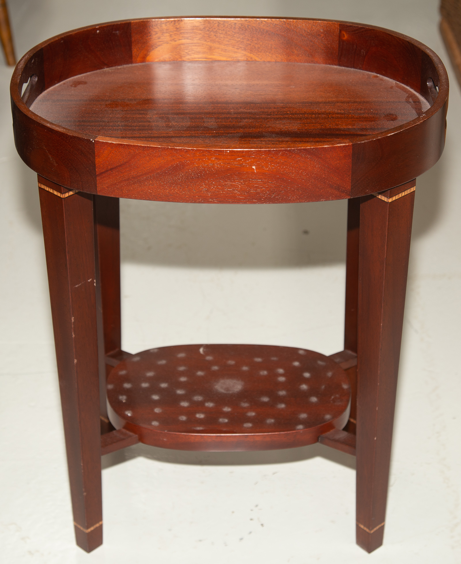 Appraisal: DIMINUTIVE MAHOGANY TRAY TABLE Contemporary in H in W approximately