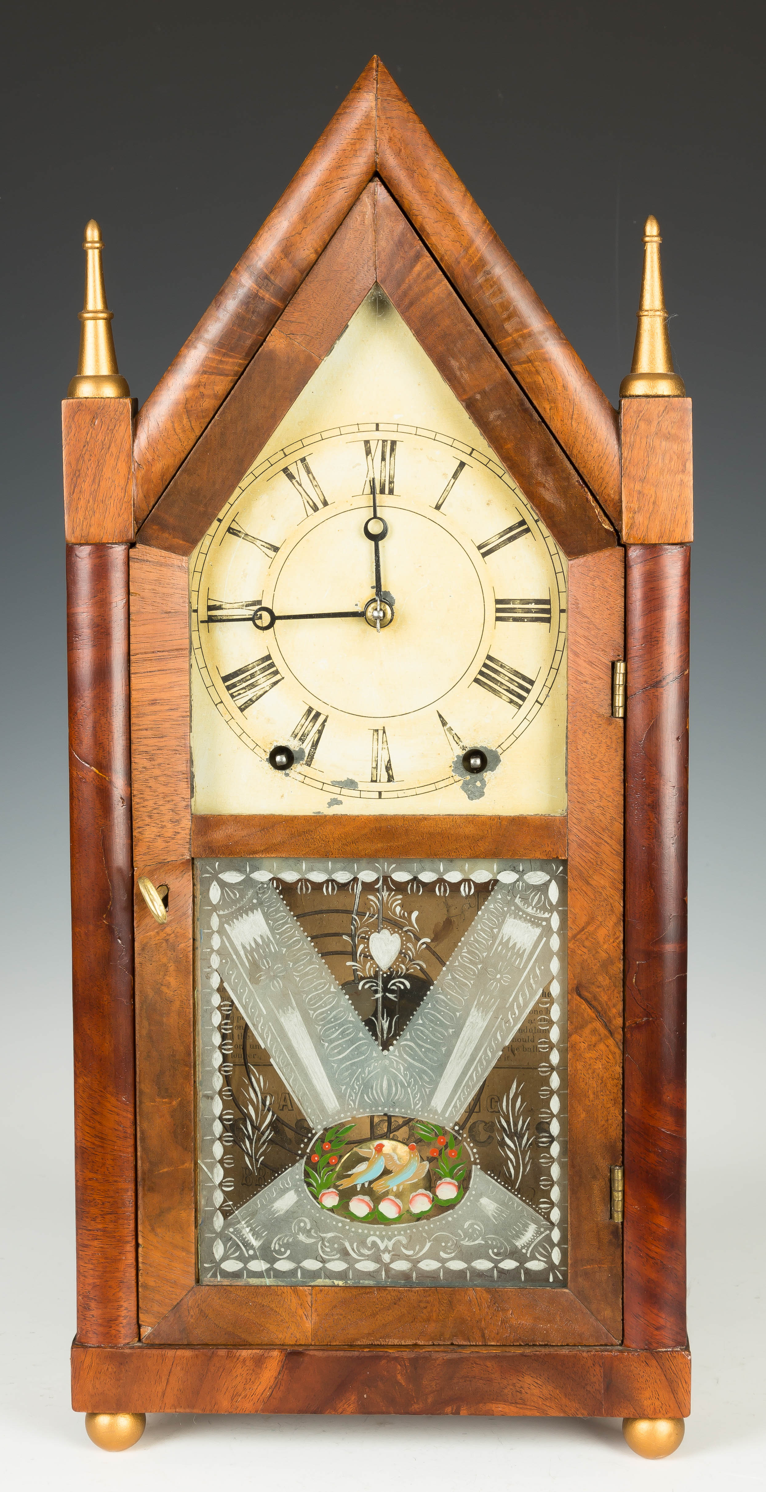 Appraisal: Brewster Ingraham Steeple Shelf Clock Mahogany case old refinish Original