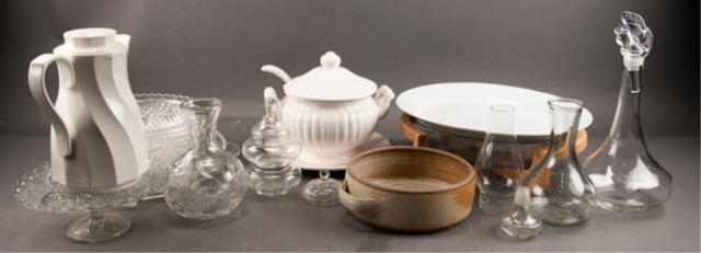 Appraisal: Decanters serving trays bowls etc