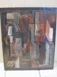 Appraisal: An oil abstract signed bottom right ''J Swiecimski'' for Jerzy