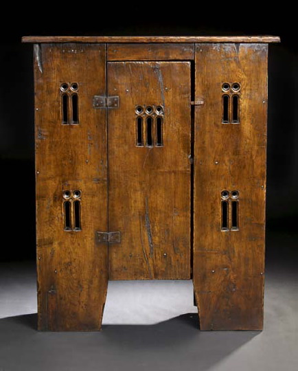 Appraisal: Arts and Crafts-Style Oak Cabinet in the Gothic taste constructed